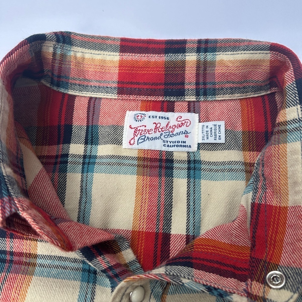 Men’s Authentic True Religion Jean Company Shirt (Size 3XL) Red And Tan - Picture 8 of 10